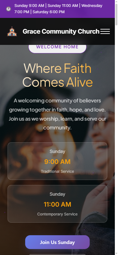 Church website on mobile